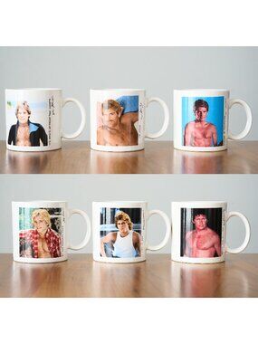 Vintage Set of 6 PLAYGIRL Magazine Coffee Mugs Male Models 80s LGBT Ceramic Cups